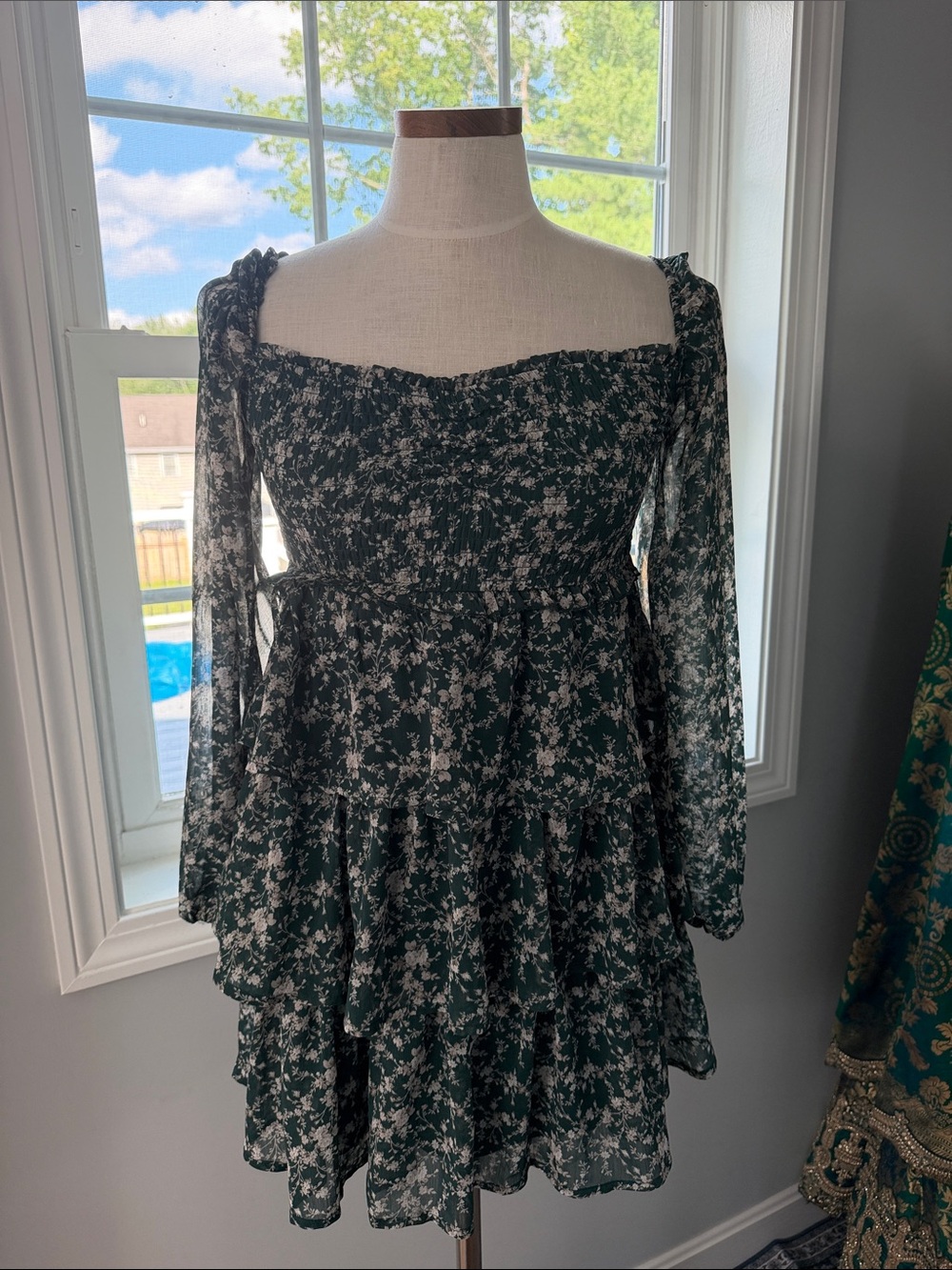 Altar'd State Dark Green Floral Mini Dress